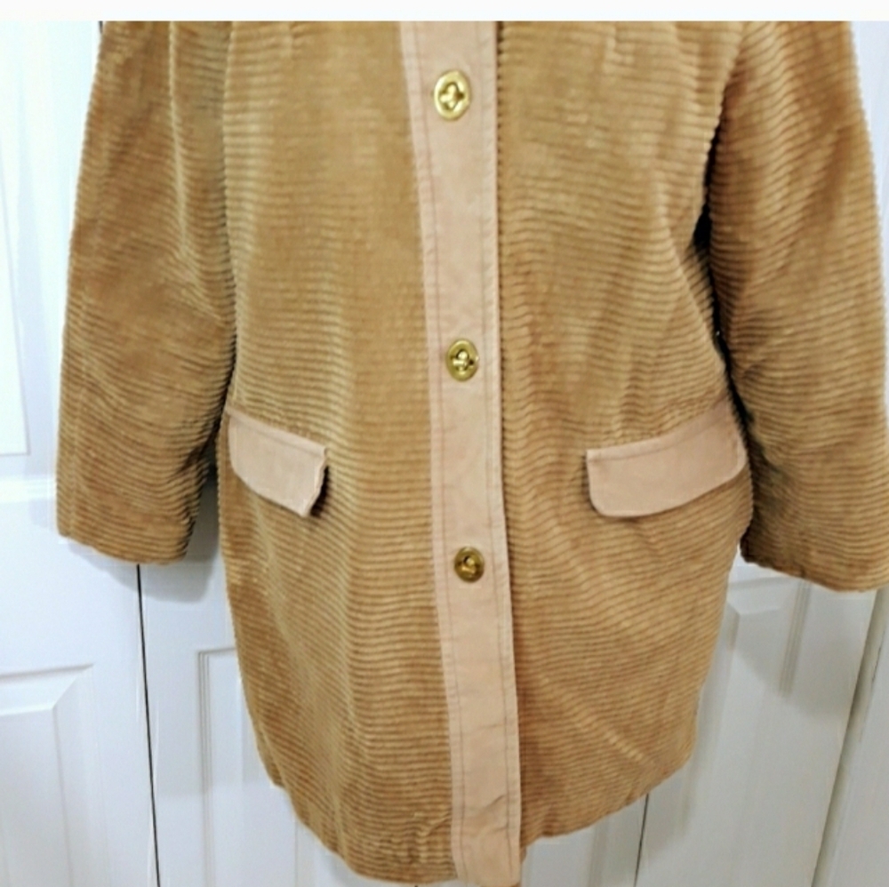 Vintage Amco Tan Wide Whale Corduroy Coat With Sherpa Lined Warm Size M/L - Picture 5 of 13